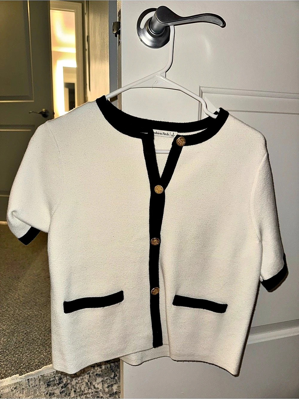 Abercrombie & Fitch Short Sleeve Trimmed Jacket in White & Black